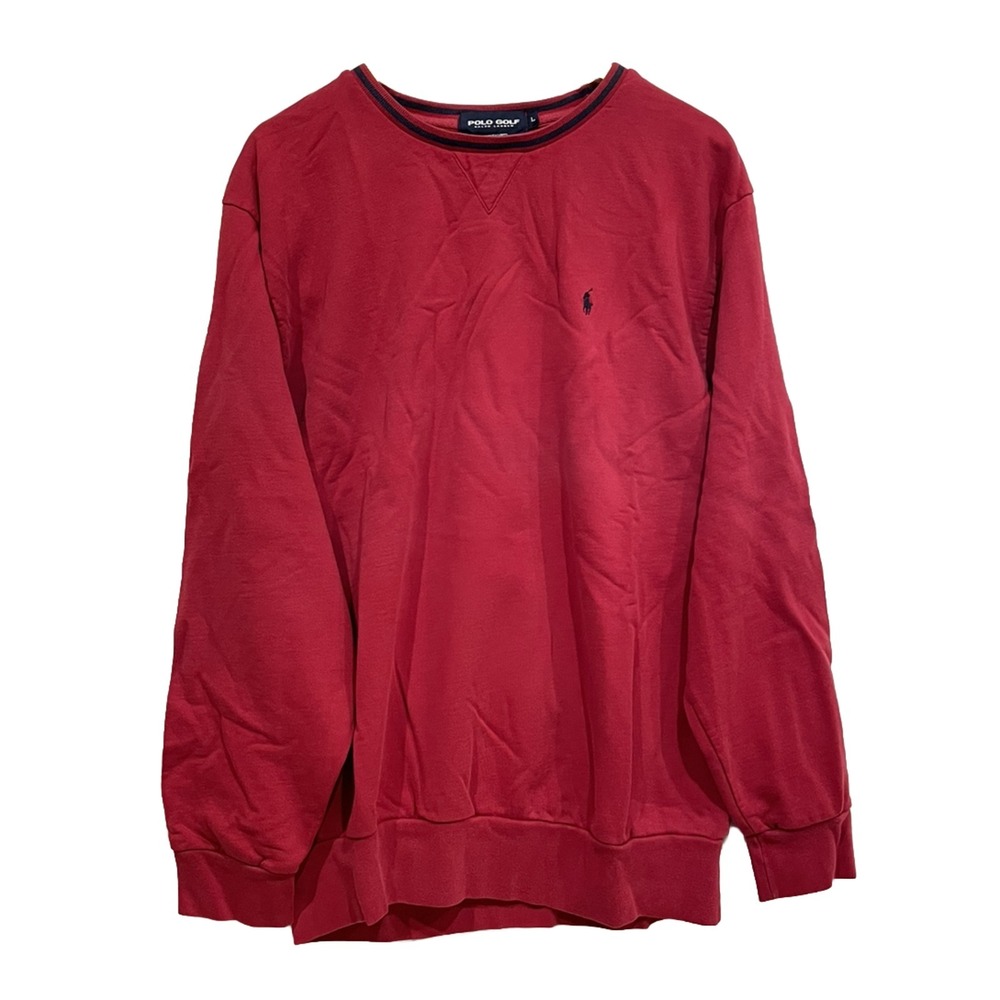 Polo Golf Ralph Lauren Mens Crewneck Sweatshirt Pullover Red Embroidered Size L